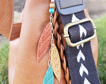 Boho Bag Charm: boho purse accessorie, leather purse charm, beaded bag charm, western bag charm, leather bag tassel, boho bag tassel