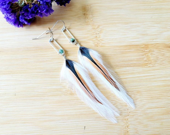 Feather Earrings, white feather earrings, white boho earrings, real feather earrings, small feather earrings, western jewelry, boho gifts