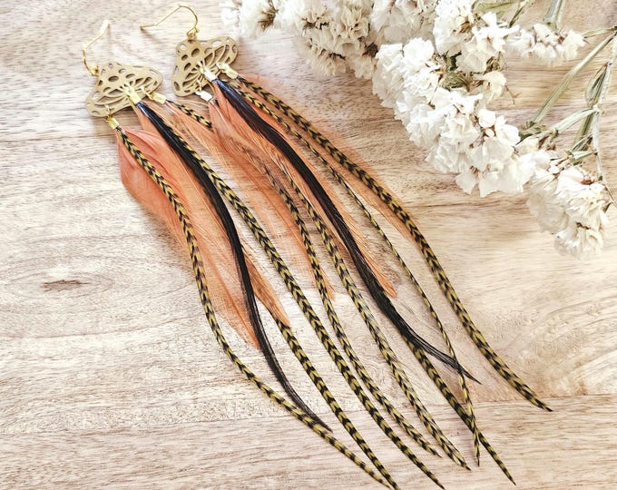 Mushroom Feather Earrings: mushroom earring, cottagecore jewelry, mushroom jewelry, mushroom accessories, feather earrings, cottagecore gift