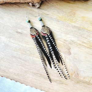 Feather Earrings/ black feather earrings/ boho feather earrings/ real feather earrings/ small feather earring/ black boho earring/boho gifts image 1