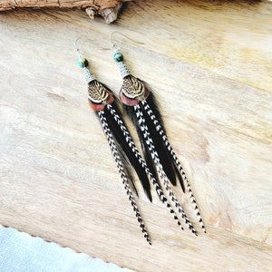 Feather Earrings/ black feather earrings/ boho feather earrings/ real feather earrings/ small feather earring/ black boho earring/boho gifts image 1