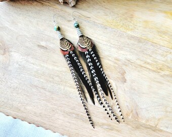 Feather Earrings/ black feather earrings/ boho feather earrings/ real feather earrings/ small feather earring/ black boho earring/boho gifts