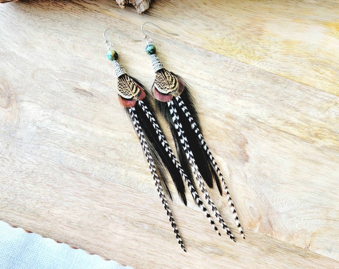 Black feather earrings, natural earrings, real feather earrings, small feather earring, black boho earring, gifts for her, cowgirl earrings