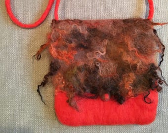 Bright Orange and Brown Felted Wool Shoulder Bag | Crossbody Bag | Purse