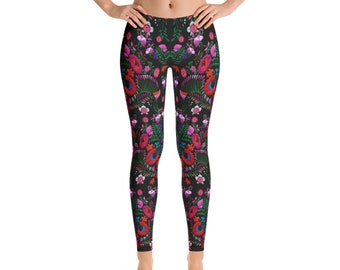 Floral yoga leggings-Mexican embroidery print