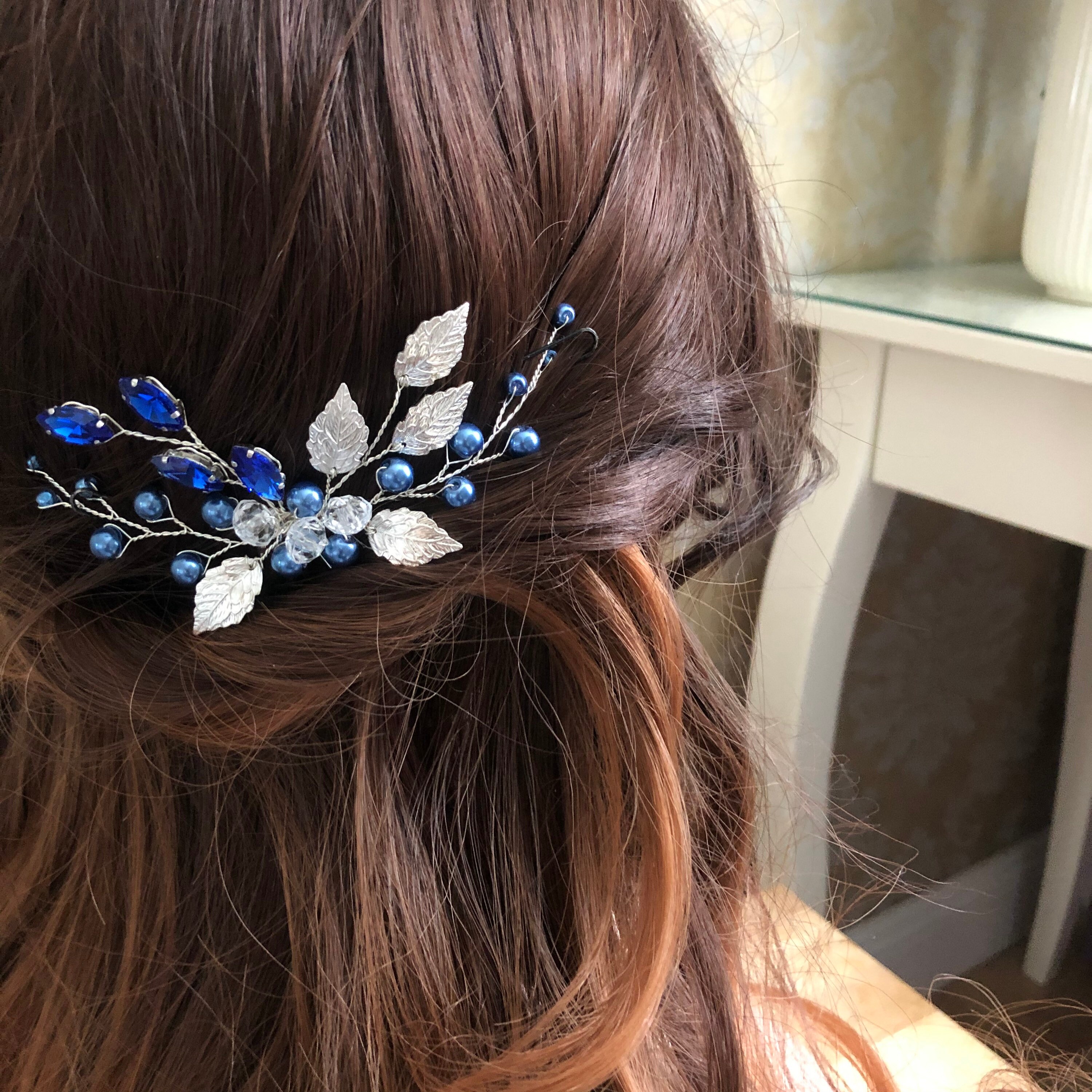 Blue bridal hair comb Royal blue hair comb Blue silver hair Etsy