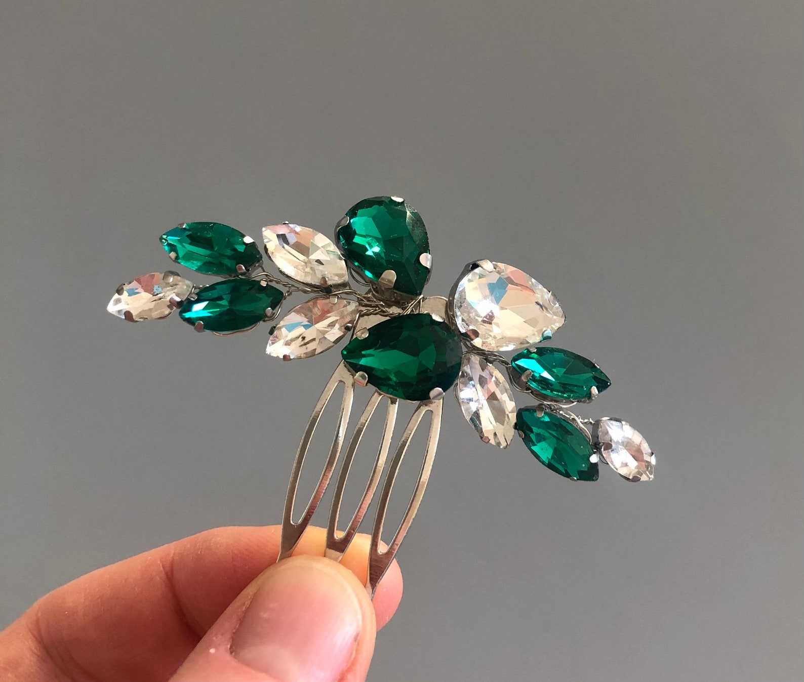 Emerald crystal hair comb Emerald hair clip Emerald green Etsy