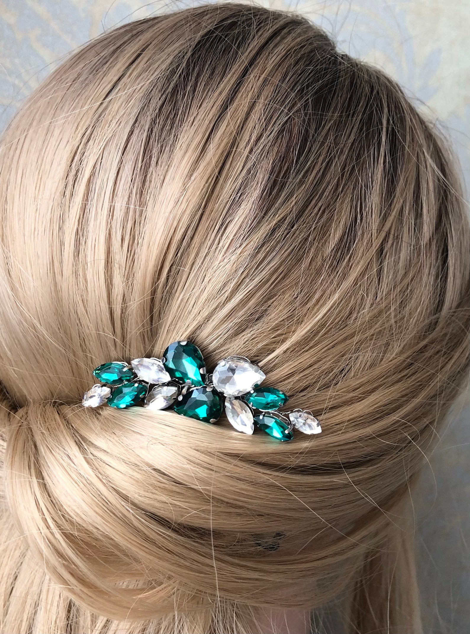 Emerald crystal hair comb Emerald hair clip Emerald green Etsy