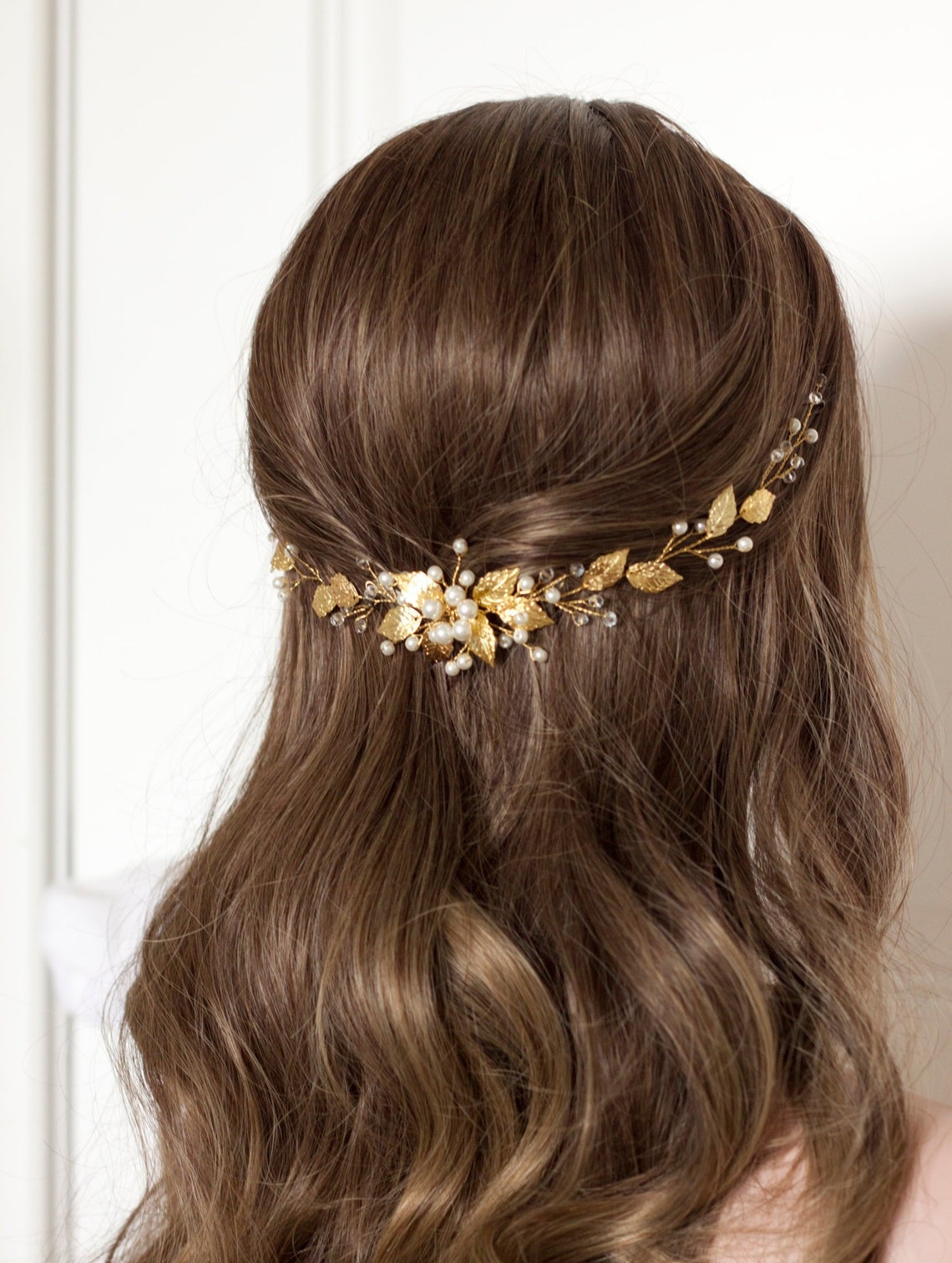 Gold leaf hair vine Floral hair piece Gold boho halo Bridal Etsy
