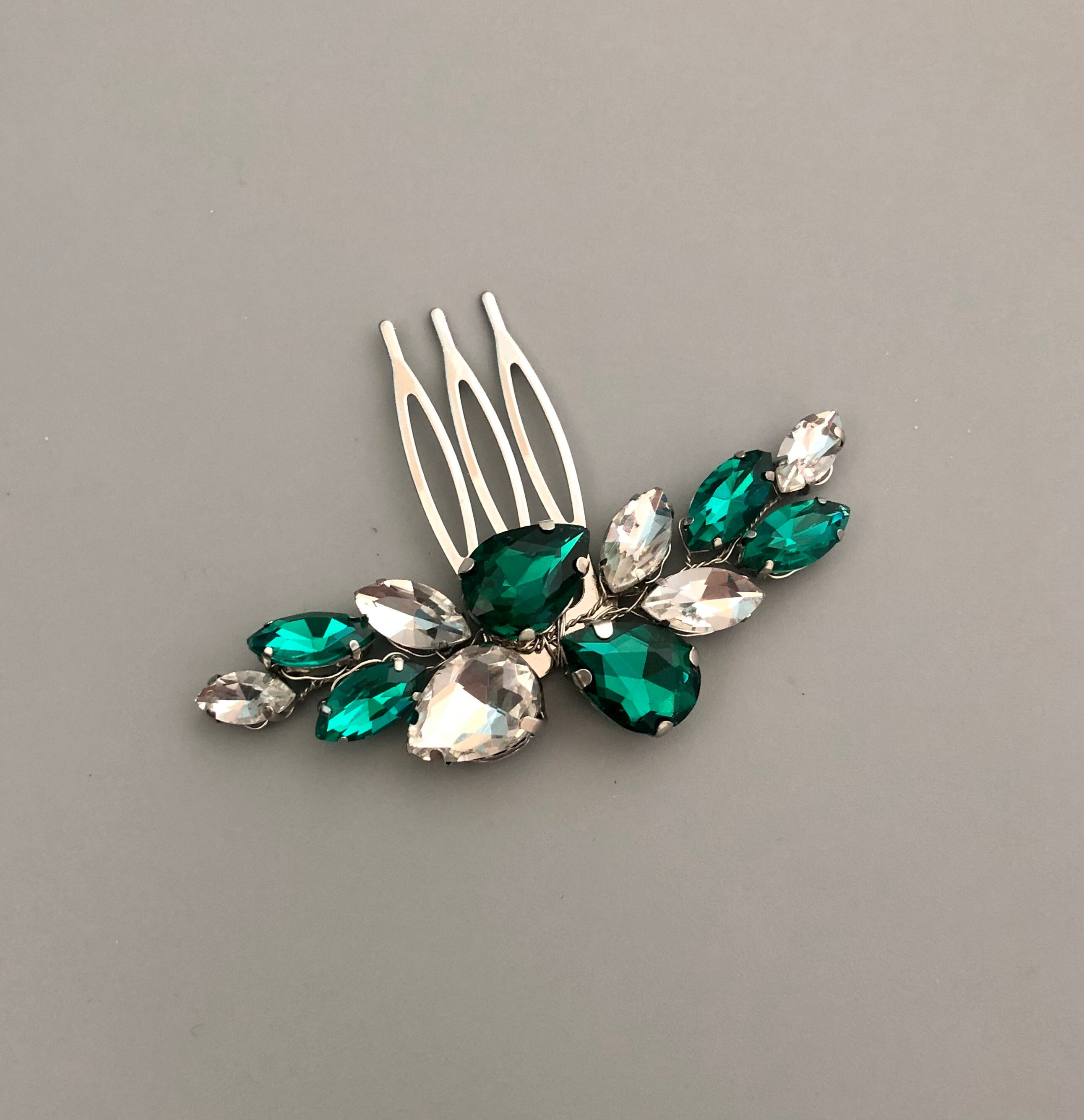 Emerald crystal hair comb Emerald hair clip Emerald green Etsy