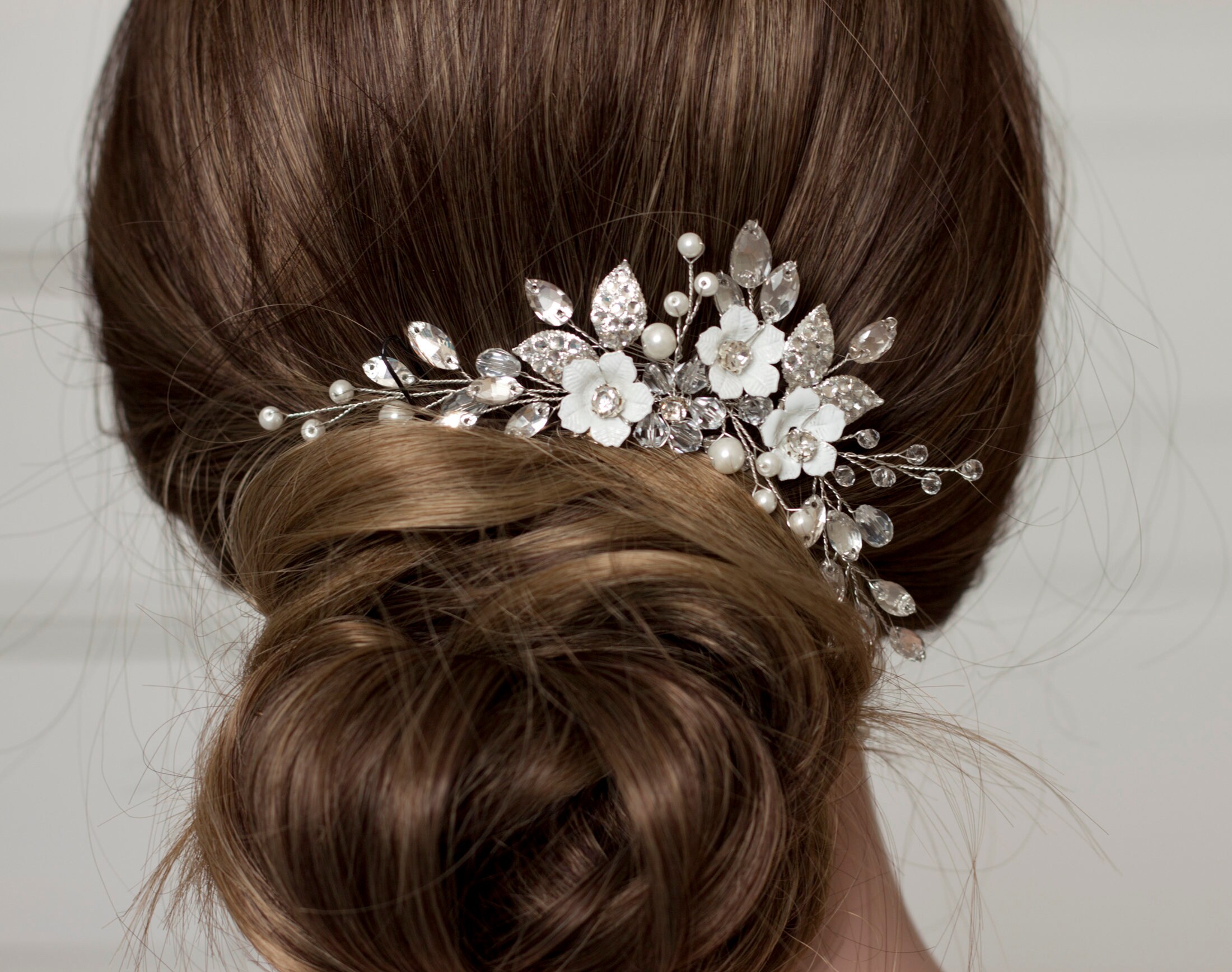Bridal Silver Hair Piece Wedding Leaf Hairpiece Prom Hair Etsy