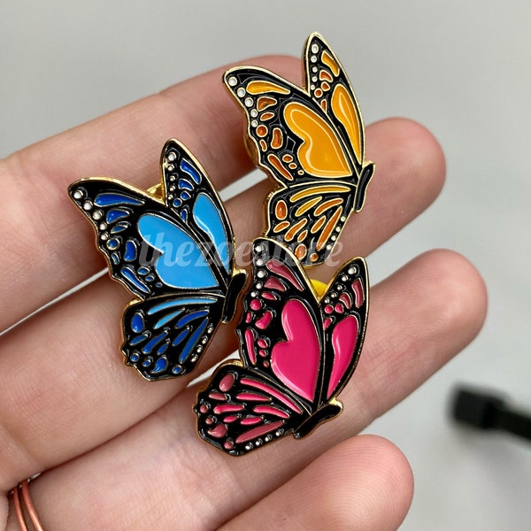 Butterfly Enamel Pin, Blue, Orange, Soft Enamel Pin, Collectible, Gift, Birthday Present