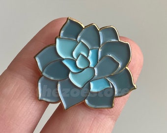 Blue Succulent Soft Enamel Pin, 1” Gold pin, Gift, Handmade
