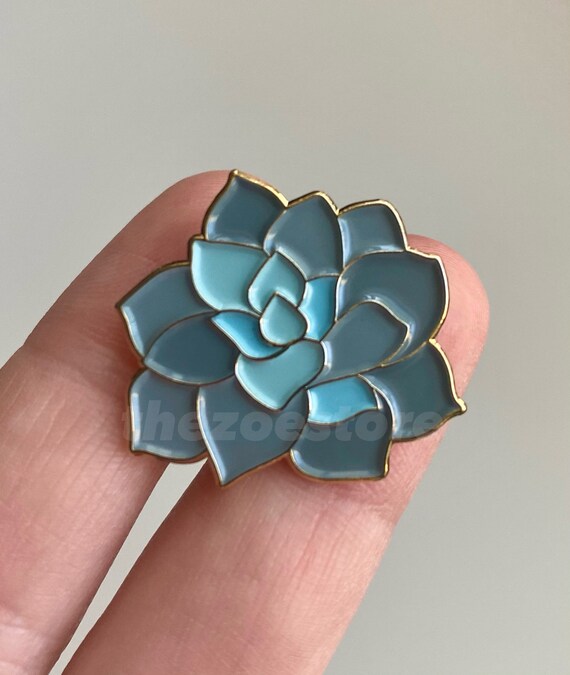 Blue Succulent Soft Enamel Pin, 1” Gold pin, Gift, Handmade