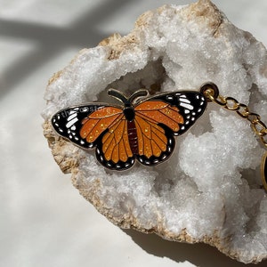 Glitter Butterfly Keychain,Hard Enamel Keychain, Monarch Butterfly, Handmade, Present Gift