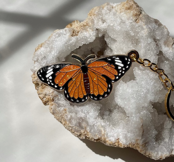 Glitter Butterfly Keychain,Hard Enamel Keychain, Monarch Butterfly, Handmade, Present Gift