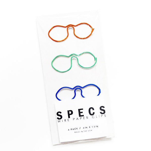 SPECS Shaped Wire Paper Clips 4 Pack in Assorted Colors (.6" x 1.5")