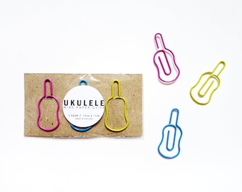 UKULELE Shaped Wire Paper Clips 3 Pack (.75" x 1.5")