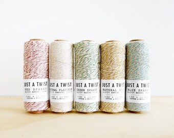 JUST A TWIST Glitzy Collection Natural Cotton & Assorted Metallic Sparks Bakers Twine 110 Yards Spool