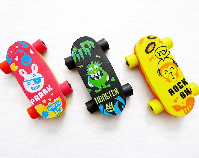 SKATEBOARD Shaped Erasers prank, Monster, Rock On 3 Piece Set Etsy