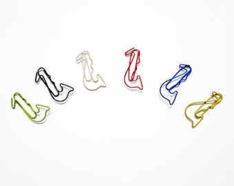 SAXOPHONE Shaped Wire Paper Clips 3 Pack in Assorted Colors (1" x 1.5")