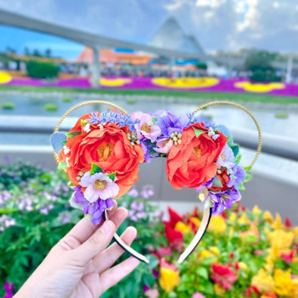 Figment inspired Mickey ears/ Boo Bash floral Minnie ears / Purple Minnie headband /Floral Mickey Ears / Disney ears