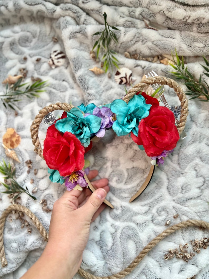 Ariel Mickey ears / Little Mermaid Minnie ears / Princess headband / Under the sea / Floral Headband / Floral Mickey Ears / Disney ears image 9