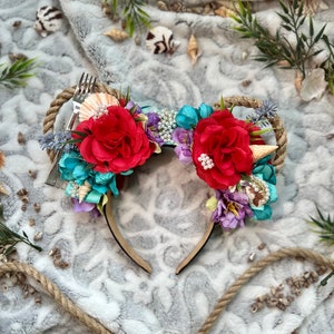 Ariel Mickey ears / Little Mermaid Minnie ears / Princess headband / Under the sea / Floral Headband / Floral Mickey Ears / Disney ears image 1