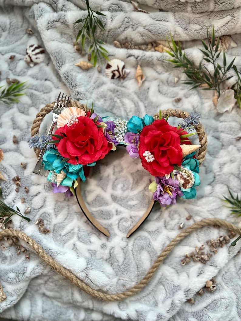 Ariel Mickey ears / Little Mermaid Minnie ears / Princess headband / Under the sea / Floral Headband / Floral Mickey Ears / Disney ears image 1