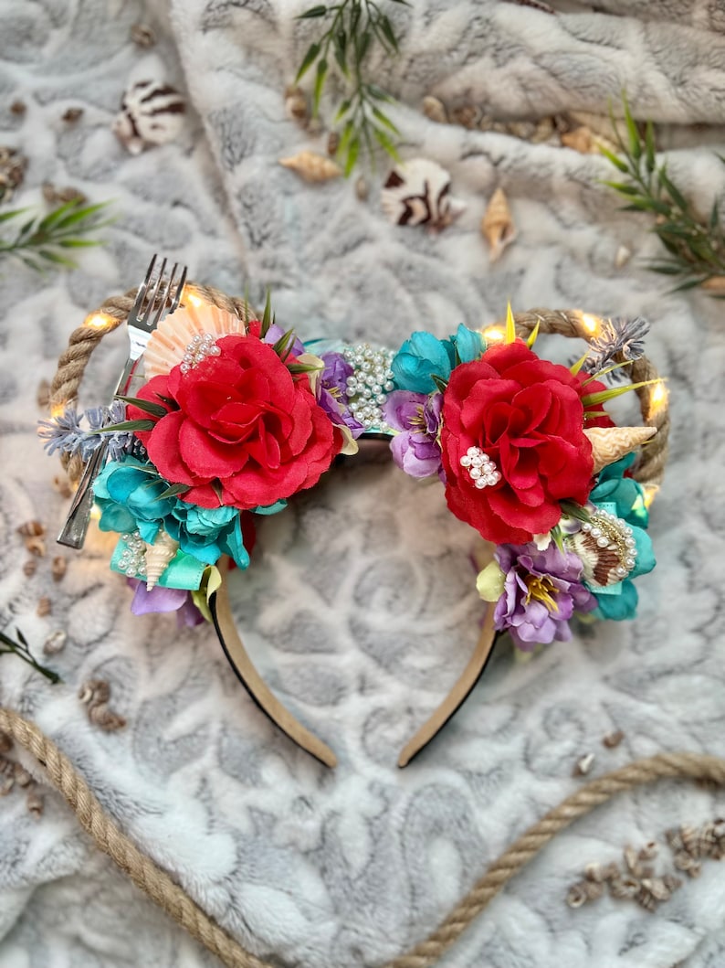 Ariel Mickey ears / Little Mermaid Minnie ears / Princess headband / Under the sea / Floral Headband / Floral Mickey Ears / Disney ears image 4