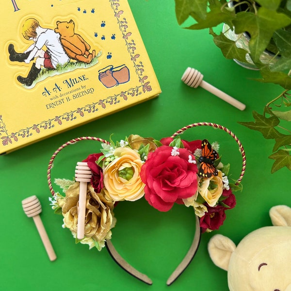 Winnie the Pooh Inspired Disney Ears / Floral Mickey Ears / Pooh Bear Minnie Ears