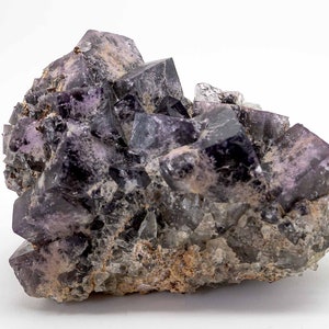 Dark purple cubic fluorite crystals with &quot;cloudy centres&quot; from Pike Laws Mine, England - British Fluorite