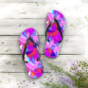 Colorful Geometrical  Print Flip Flops - Beach Sandals, Summer Footwear, Bright Slip-ons, Vacation Shoes