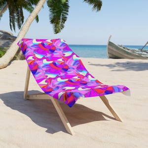 Colorful Geometrical Print Beach Towel - Vibrant Colors Design, Summer Towel, Large Beach Blanket, Pool Accessories, Tropical Beach Gear