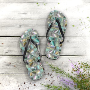 Fashion Mirror Print Flip Flops - Beach Sandals, Summer Footwear, Bright Slip-ons, Vacation Shoes