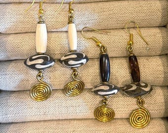 Boho bone and brass drop earrings | dangle earrings (Kenya, Africa) | |