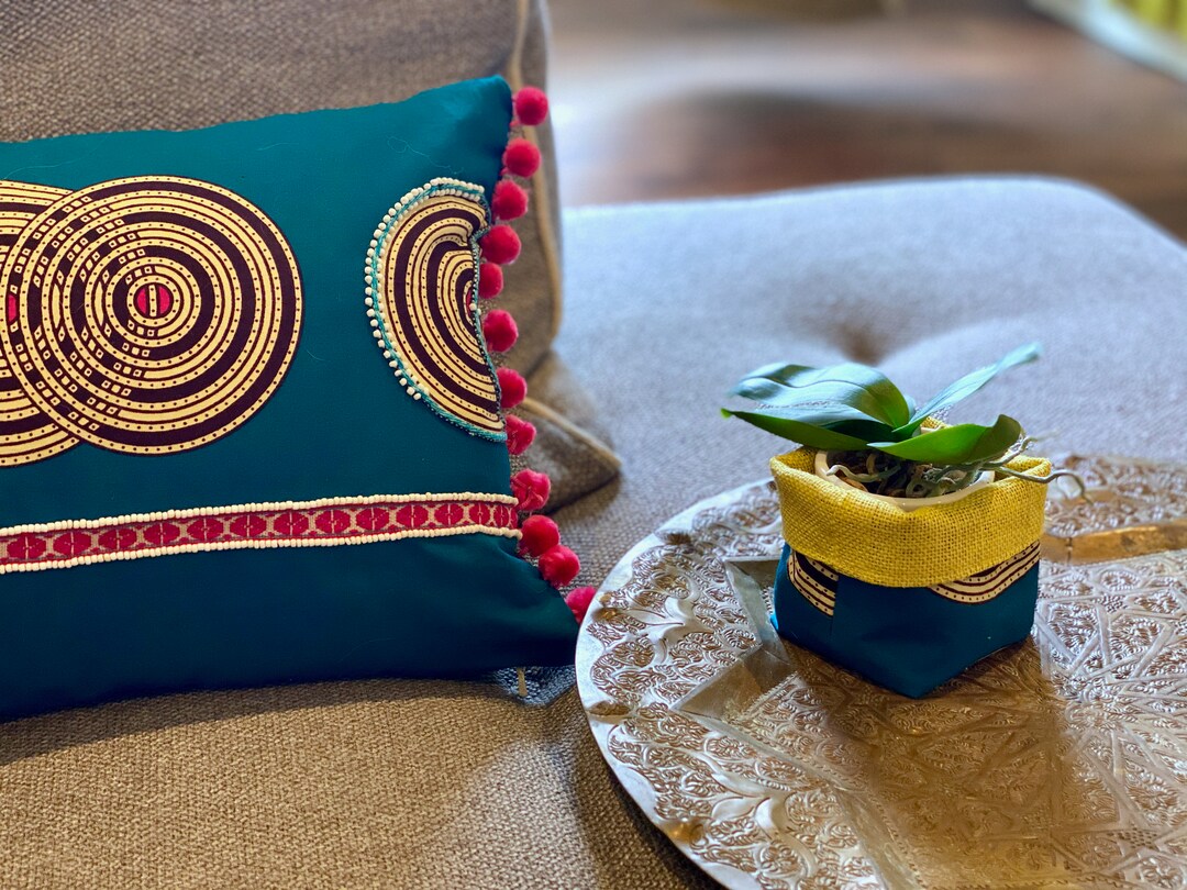 Vibrant East African Ankara Pillow With Peruvian Detailing and Matching