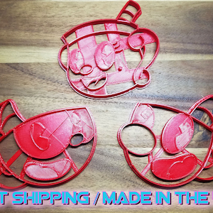 Koekjes- en fondantvormpjes voor cuphead en mughead. Organiseer een kinderfeestje of verjaardagen met Cuphead-thema met gepersonaliseerde koekjes!