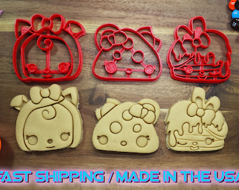 Num Noms Cheesy Gogo, Becca Bacon and Maple Cakes Cookie Cutters. Throw a Num Noms themed Party with custom cookies!