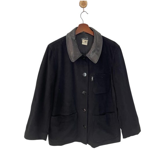 Agnès b., Vintage Agnes B Leather Collar Wool Jacket