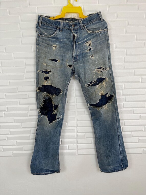 Vintage Reworked Thrashed LEVI’S Jeans Distressed Mud Wash Rusty Rips