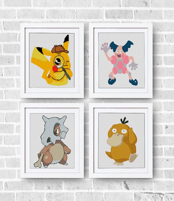 Set Pokémon Detective Pikachu Cross Stitch Patternpsyduckmr Mimecubonemewtwoharry Goodmananimefunnygiftbabydownload Pdfb159