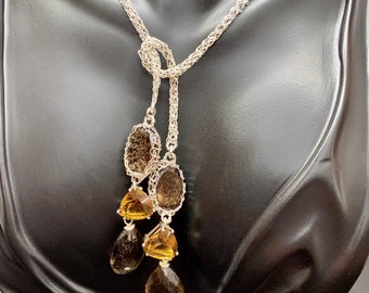 Gilded Age Lariat/Belt with Smokey and Golden Citrine