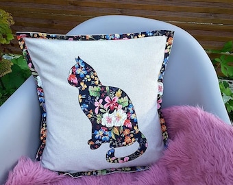 Cat Applique Pillow Cover, Cat Pillow Case, 20" Pillow Case, Gift For a Cat Lover