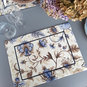 Table Mats in Beige and Blue, Reversible Placemats, Fabric Table Mats, Quilted Mats, Thanksgiving Gift For New Home