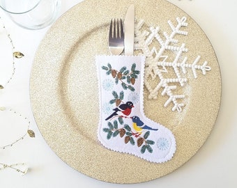 Cutlery Holder Christmas Stocking, Embroidered Christmas Table Decor, Personalised Felt  Flatware Holder, Christmas Stocking Giveaway