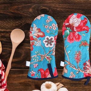 Oven Gloves, Soft and Durable Heat Resistant Oven Mitt, Turqoise Pot Holder, Gift for New Home Owners