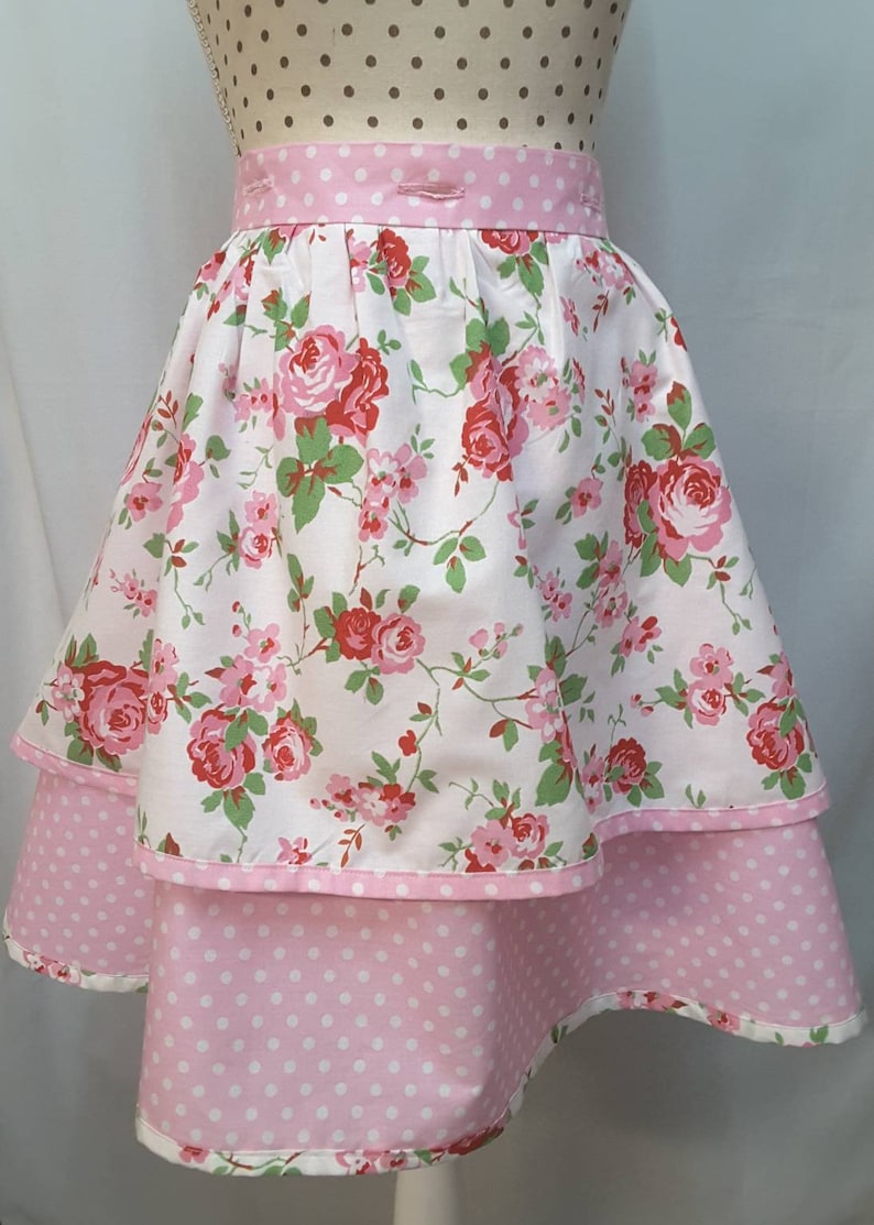 Full Woman/'s Apron 2in1 Woman/'s Apron Tiered Skirt Floral Apron With Detachable Bib Half Apron