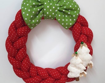 Christmas Braided Wreath, Fabric Christmas Wreath, Door  Wreath, Holiday Wreath, Christmas Gift For Mother