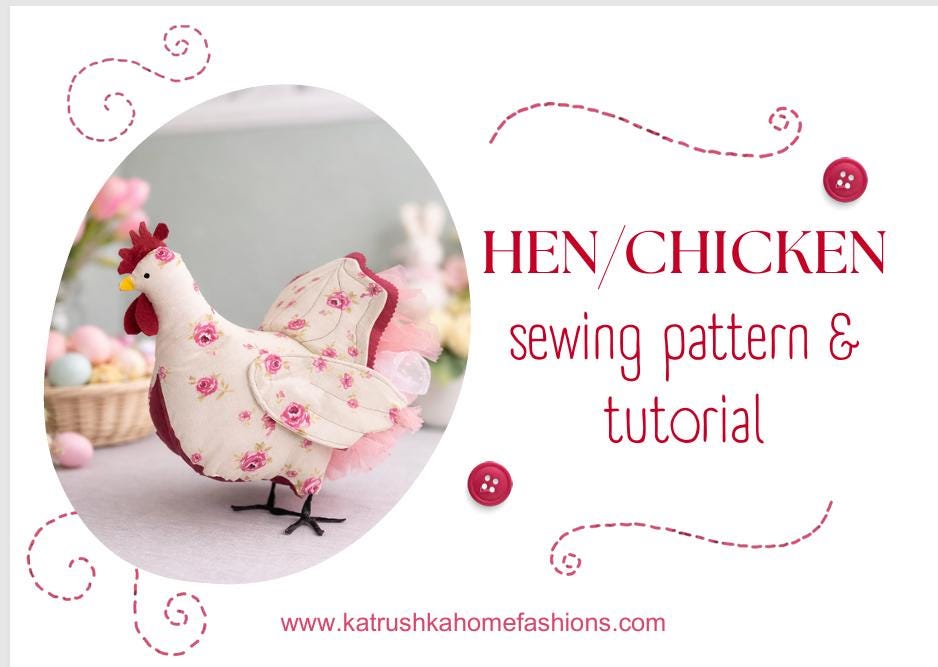 Fabric Hen PDF Pattern, Cottagecore Chicken Ornament Sewing Tutorial ...